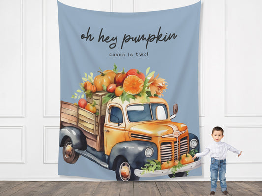 Pumpkin Truck Banner Fall Party - Pumpkin Patch - Oh Hey Pumpkin - Our Little Pumpkin - October Halloween Baby Shower Décor - Custom Backdrop