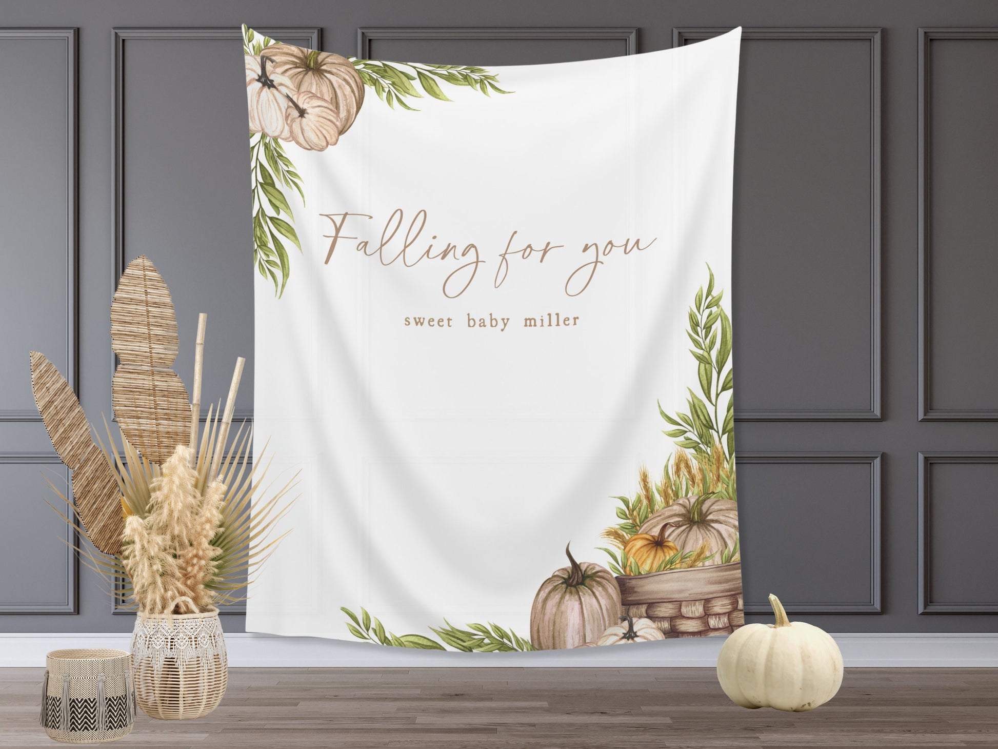 Falling in Love Banner Fall Party - Falling for You - Fall in Love - Our Little Pumpkin - October Baby Shower Décor - Custom Backdrop - Engagement Party - Bridal Shower