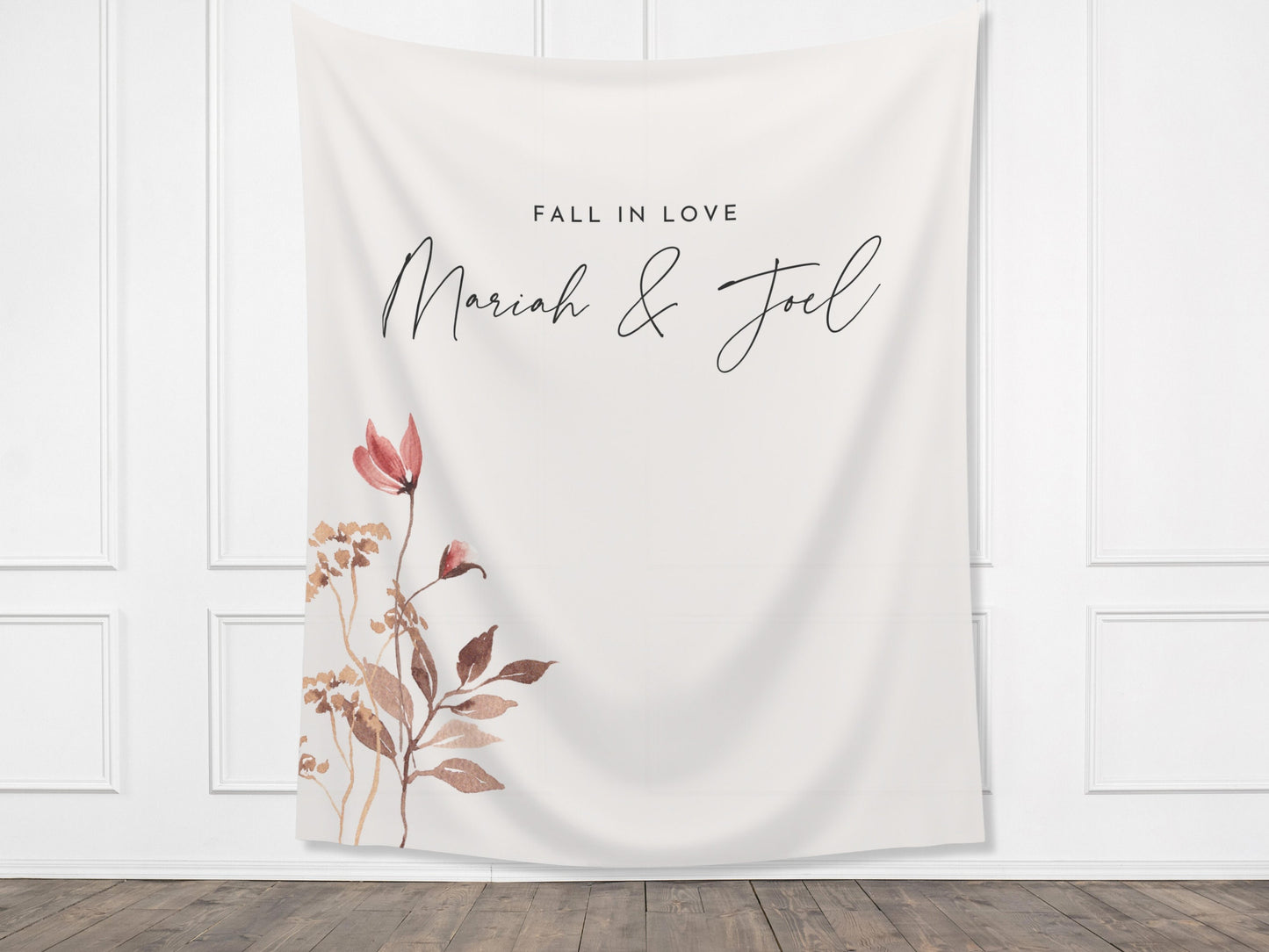 Fall in Love Banner Fall Party - Dusty Pink and Mauve Floral - Little Wildflower - - October Baby Shower Décor - Simple Custom Backdrop - Bridal Shower - Engagement Party