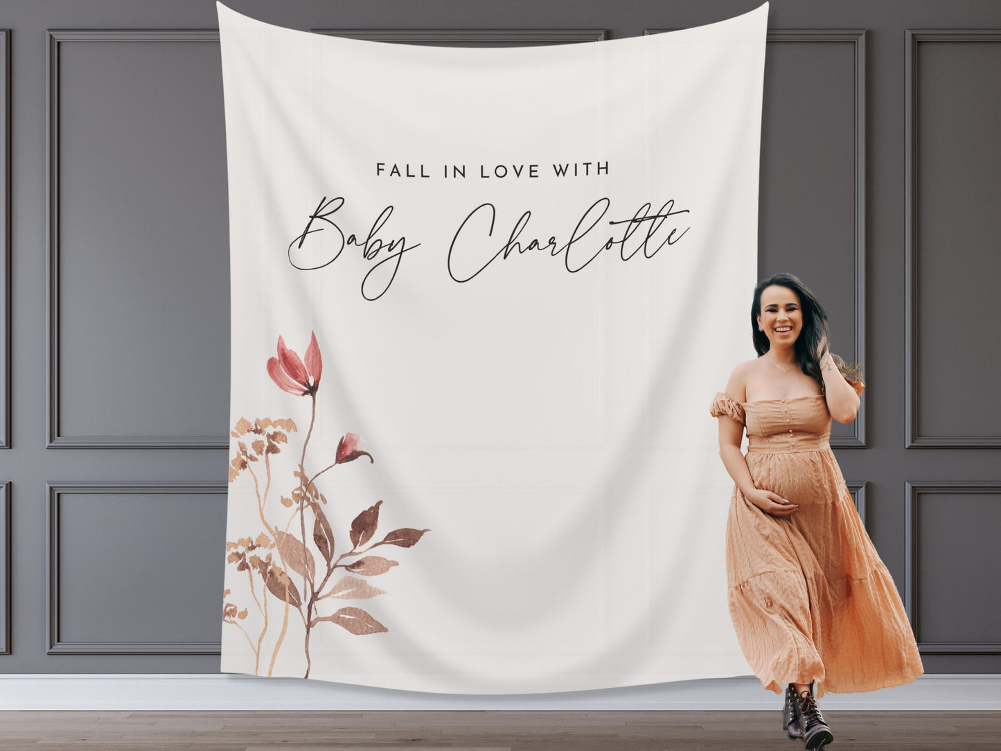 Fall in Love Banner Fall Party - Dusty Pink and Mauve Floral - Little Wildflower - - October Baby Shower Décor - Simple Custom Backdrop - Bridal Shower - Engagement Party