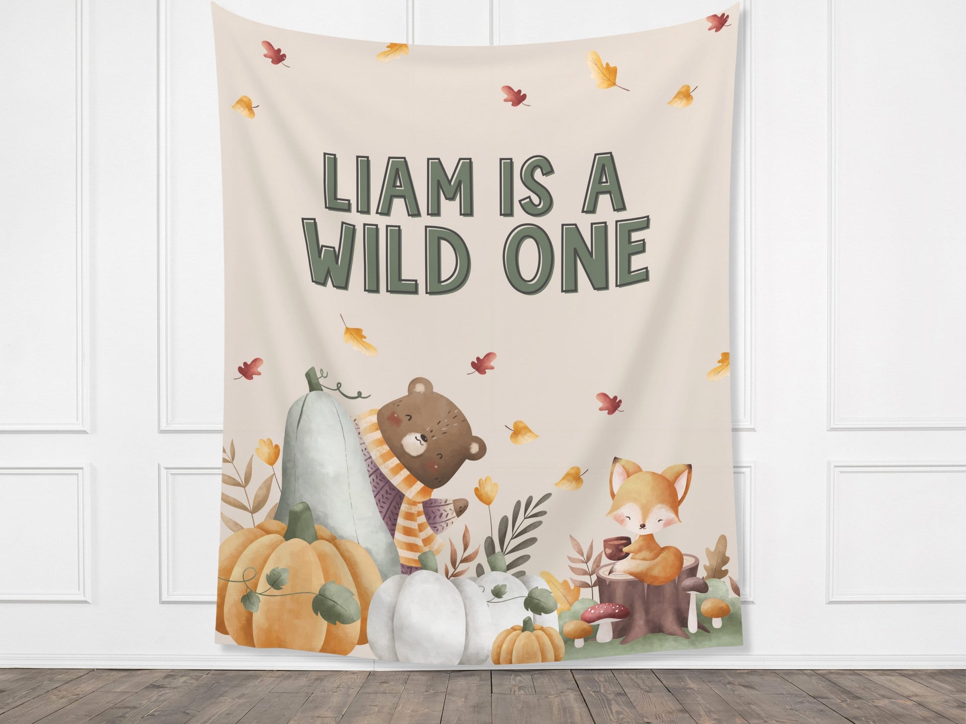 Fall Leaves Wild One Custom Banner | Customizable Pumpkin Baby Animal Backdrop | Two Wild | Little Pumpkin 1st, 2nd, 3rd Birthday