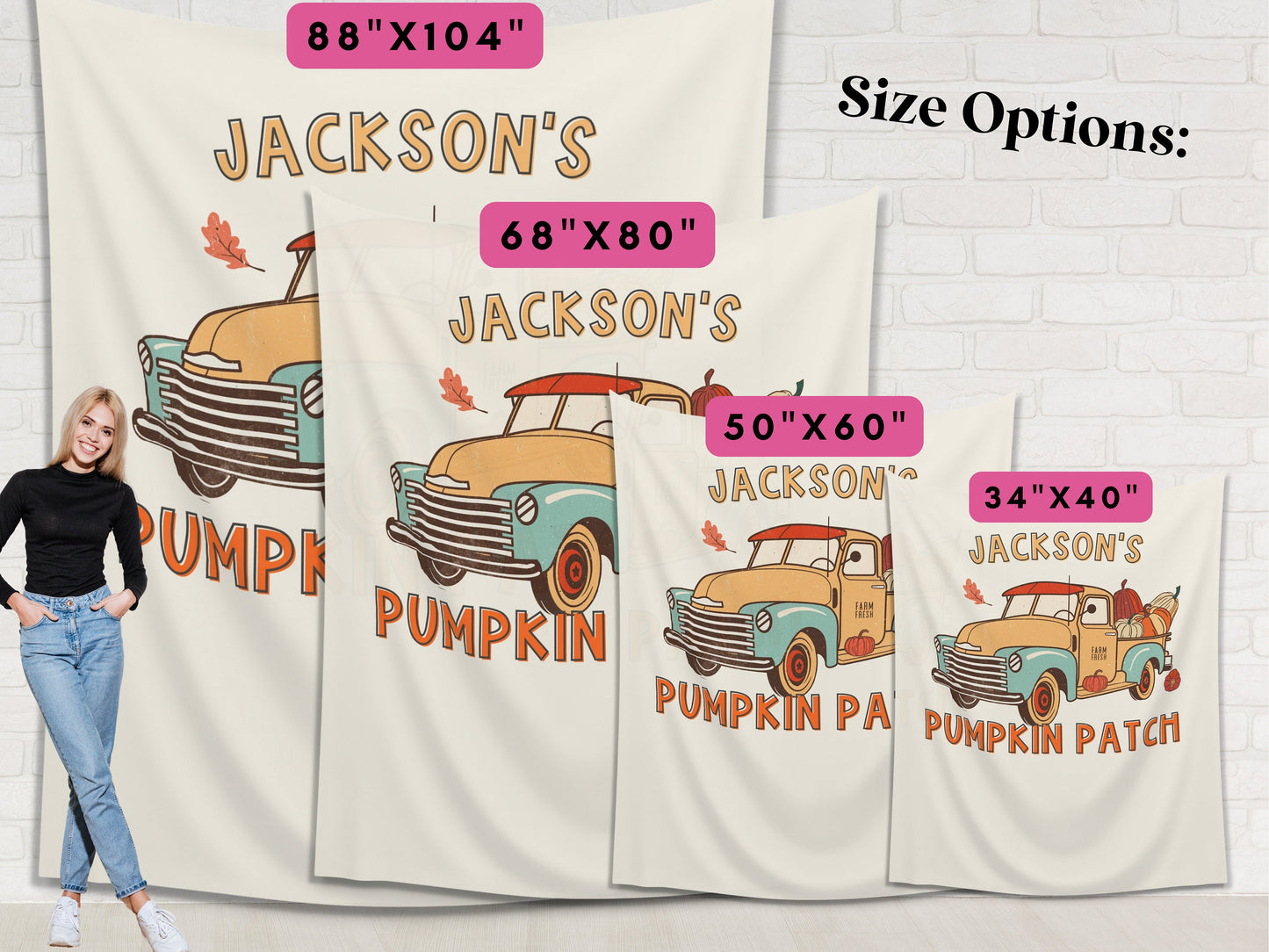 Pumpkin Patch Truck Custom Text Banner | Customizable Retro Fall Backdrop | 1st Birthday, Kids Birthday, Fall Festival or Baby Shower Décor