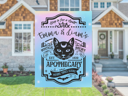 Custom Name Apothecary Sign Halloween Décor | Outdoor Yard Sign with Stake | DIY Make it Your Own | Completely Customizable Text and Colors