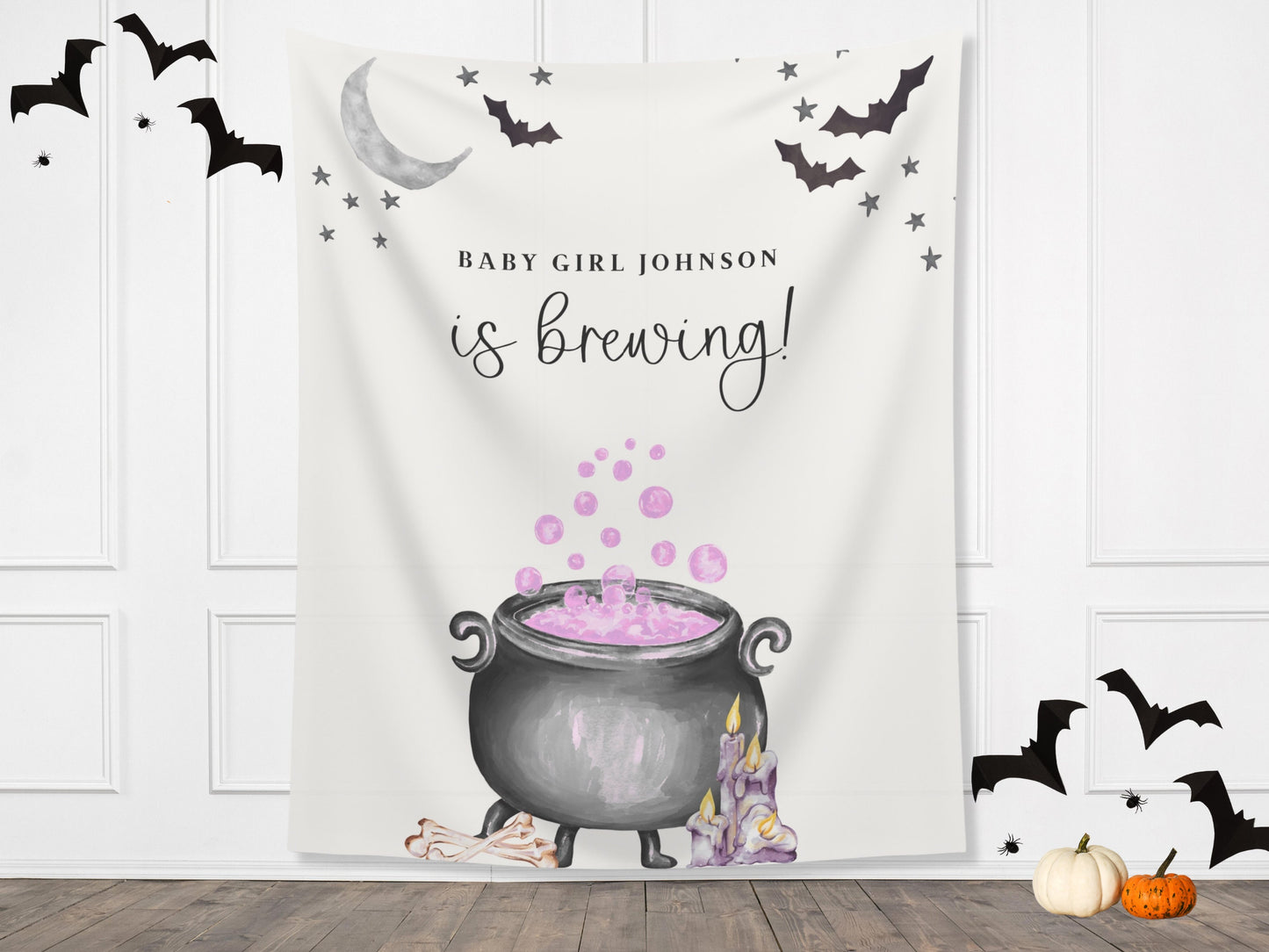 A Baby is Brewing Purple Cauldron Baby Shower Banner - October Halloween Baby Shower Décor - Custom Backdrop