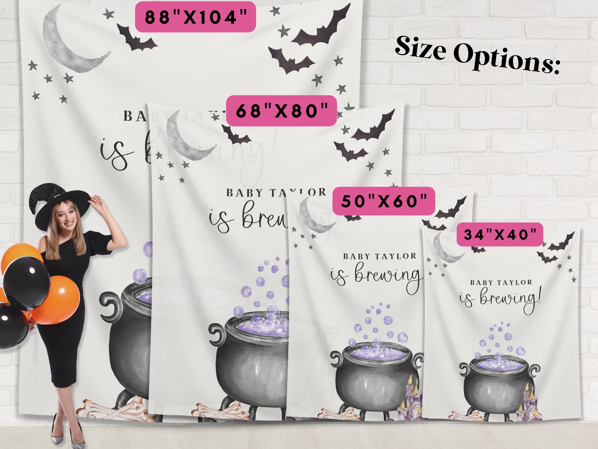 A Baby is Brewing Halloween Baby Shower Banner | Customizable Text Witch Halloween Backdrop | Fall Gender Reveal or Baby Shower Décor