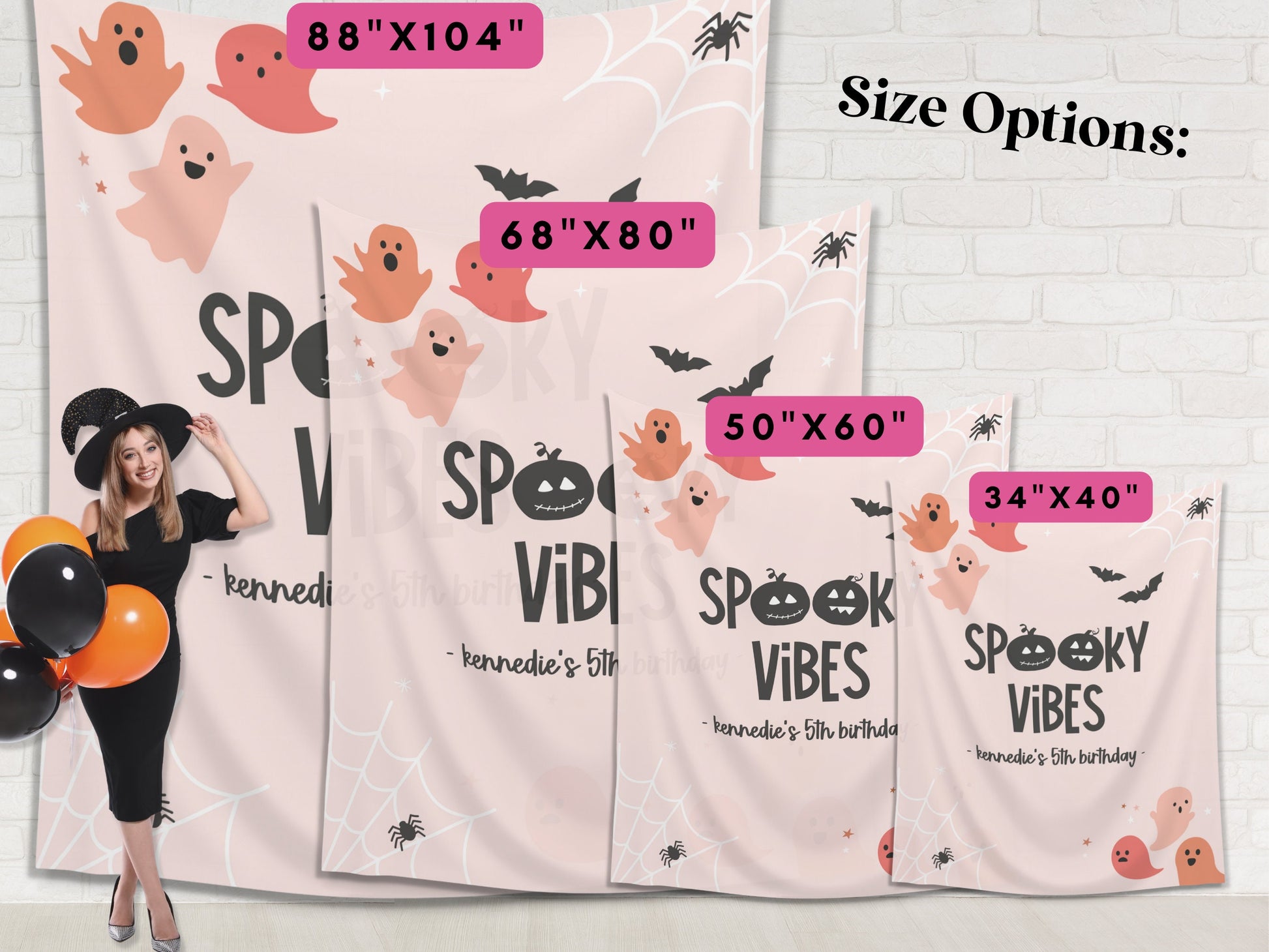 Spooky Vibes Ghost Halloween Banner | Customizable Text Ghoul Halloween Backdrop | Fall Birthday Party, Business Event or Baby Shower Décor