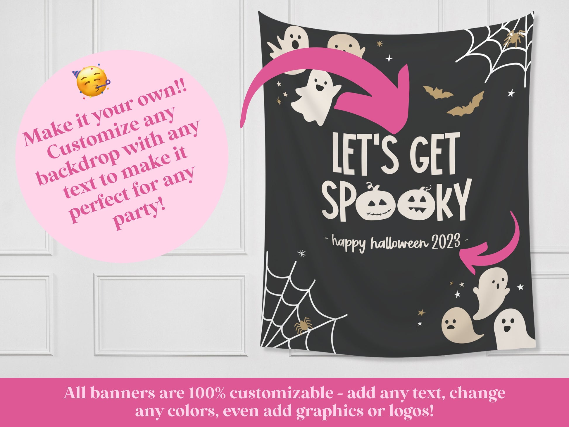 Spooky Vibes Cute Ghost Kids Birthday Party - Black and Gold - October Halloween Baby Shower Décor - Custom Backdrop