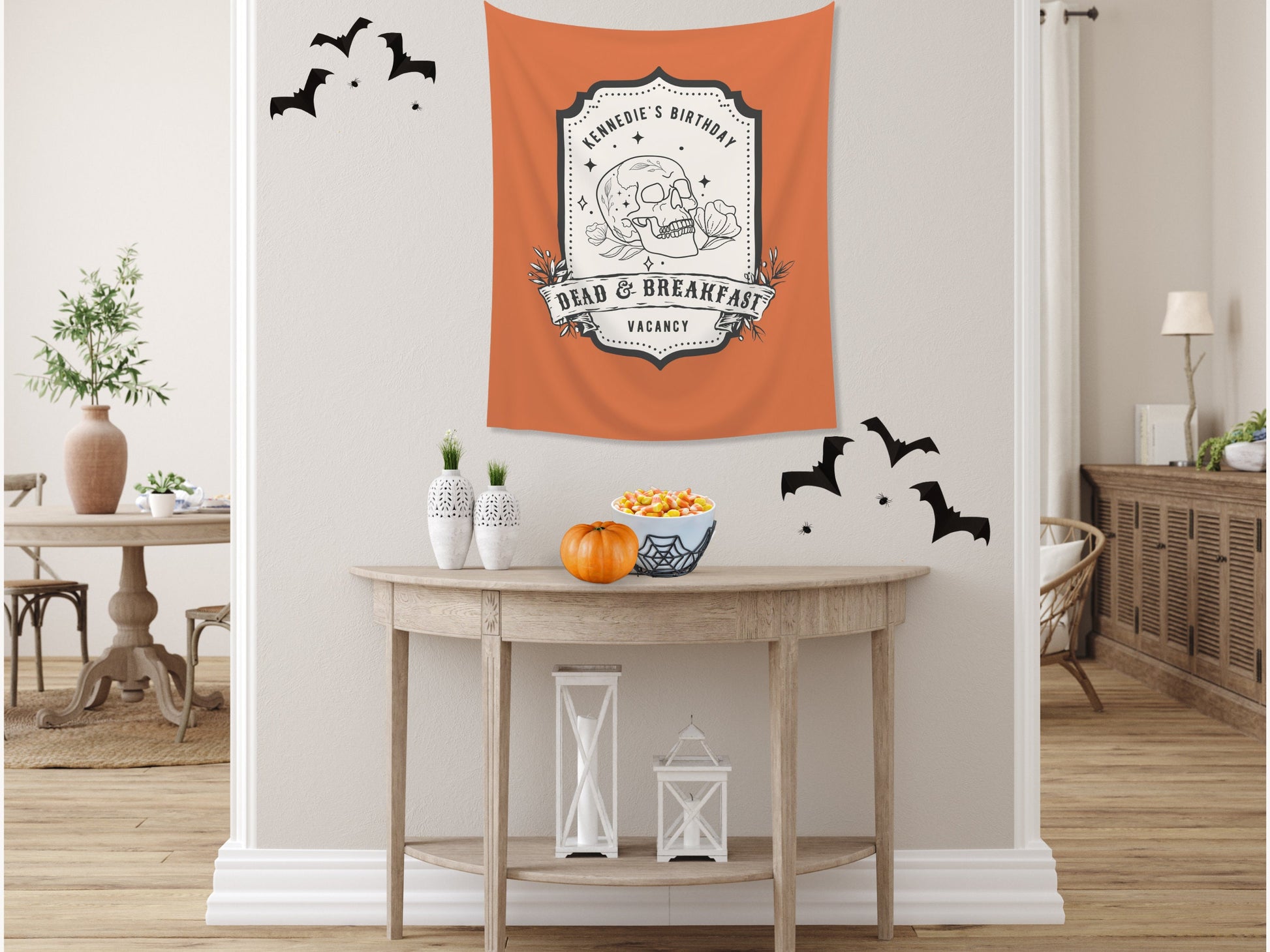 Dead & Breakfast Inn Custom Name Banner | Customizable Text Fall and Halloween Party Backdrop | Birthday, Fall Festival, Business Shop Décor