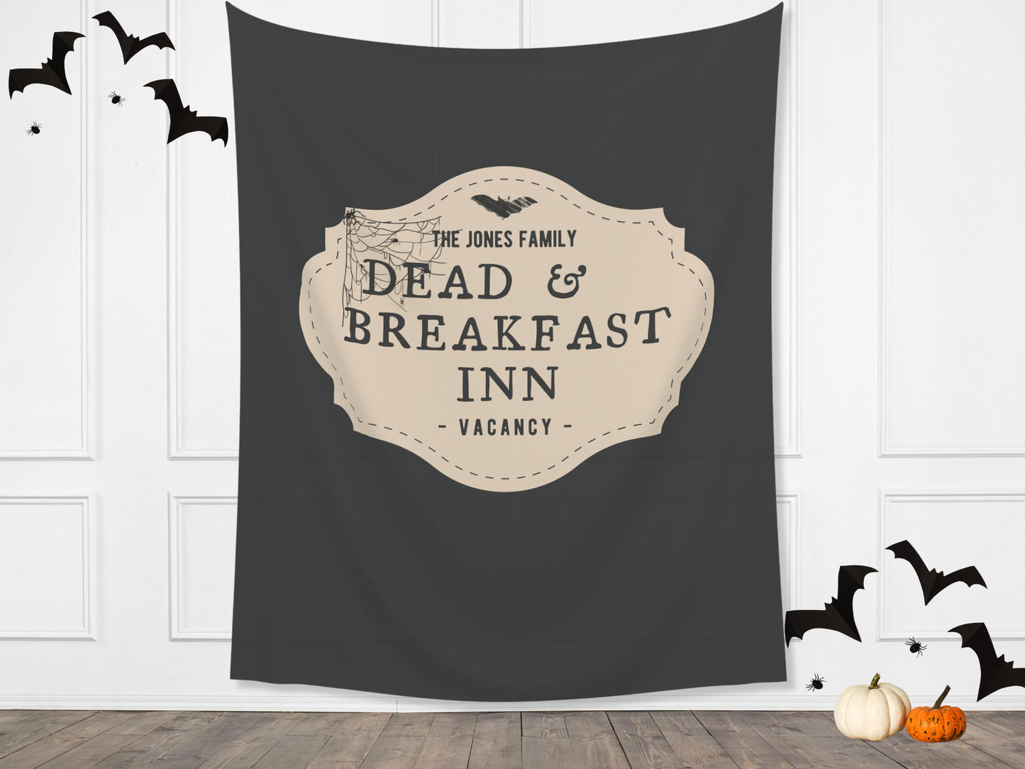 Spooky Dead & Breakfast Inn Custom Name Banner | Customizable Text Halloween Party Backdrop | Birthday, Fall Festival, Business Shop Décor