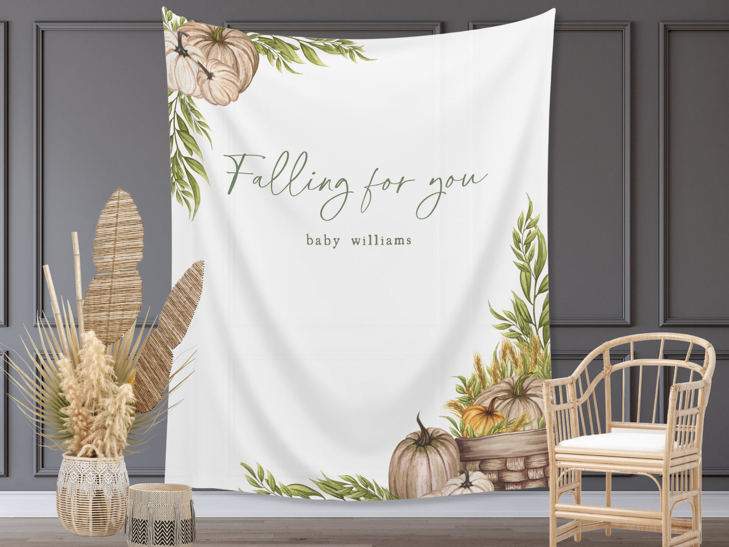 Falling in Love Banner Fall Party - Falling for You - Fall in Love - Our Little Pumpkin - October Baby Shower Décor - Custom Backdrop - Engagement Party - Bridal Shower