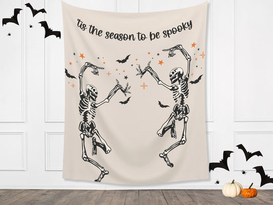 Custom Dancing Skeletons Banner | Customizable Text Halloween Party Backdrop | Retro Birthday, School Fall Festival, Business Shop Décor