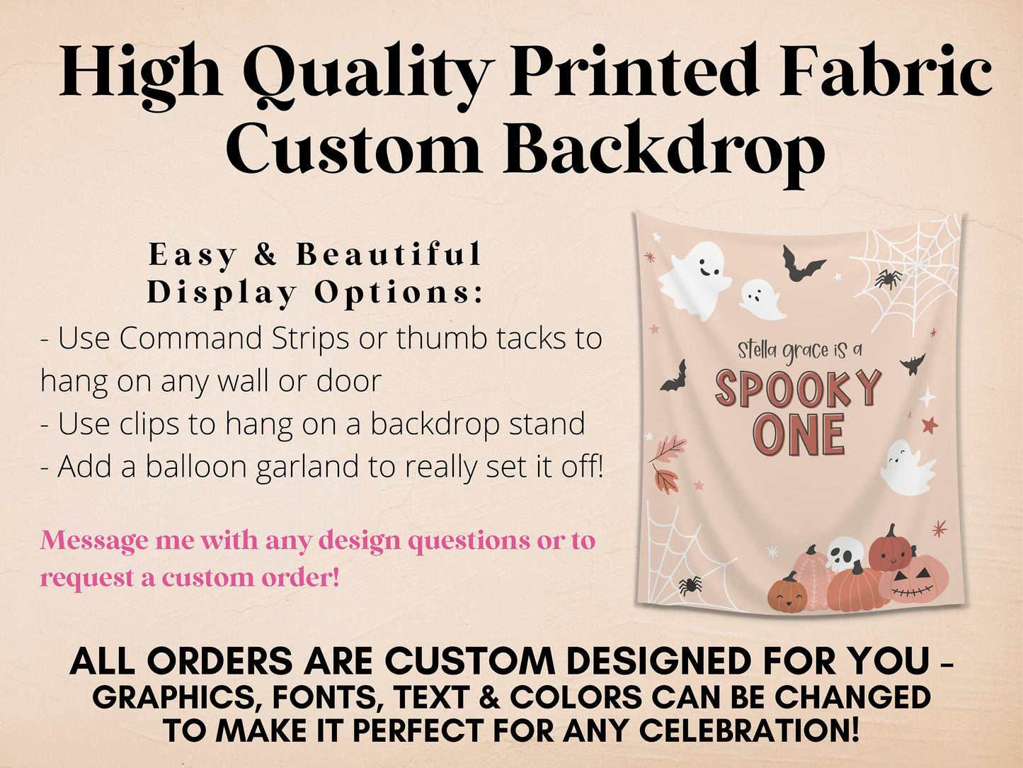 Spooky ONE Halloween Birthday Party Banner| Completely Customizable Text Name Backdrop | Our Little Boo | Our Little Pumpkin | Two Spooky