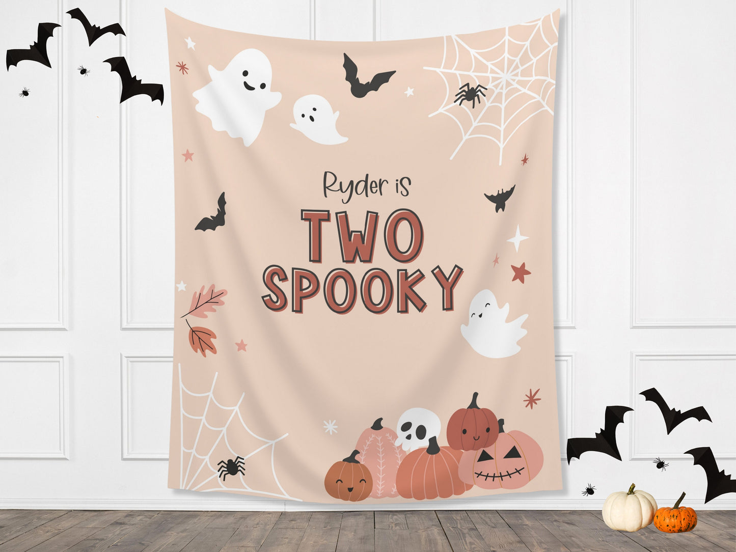 Two Spooky Halloween Birthday Party Banner | Completely Customizable Text Name Backdrop | Our Little Boo | Our Little Pumpkin | Cute Ghost