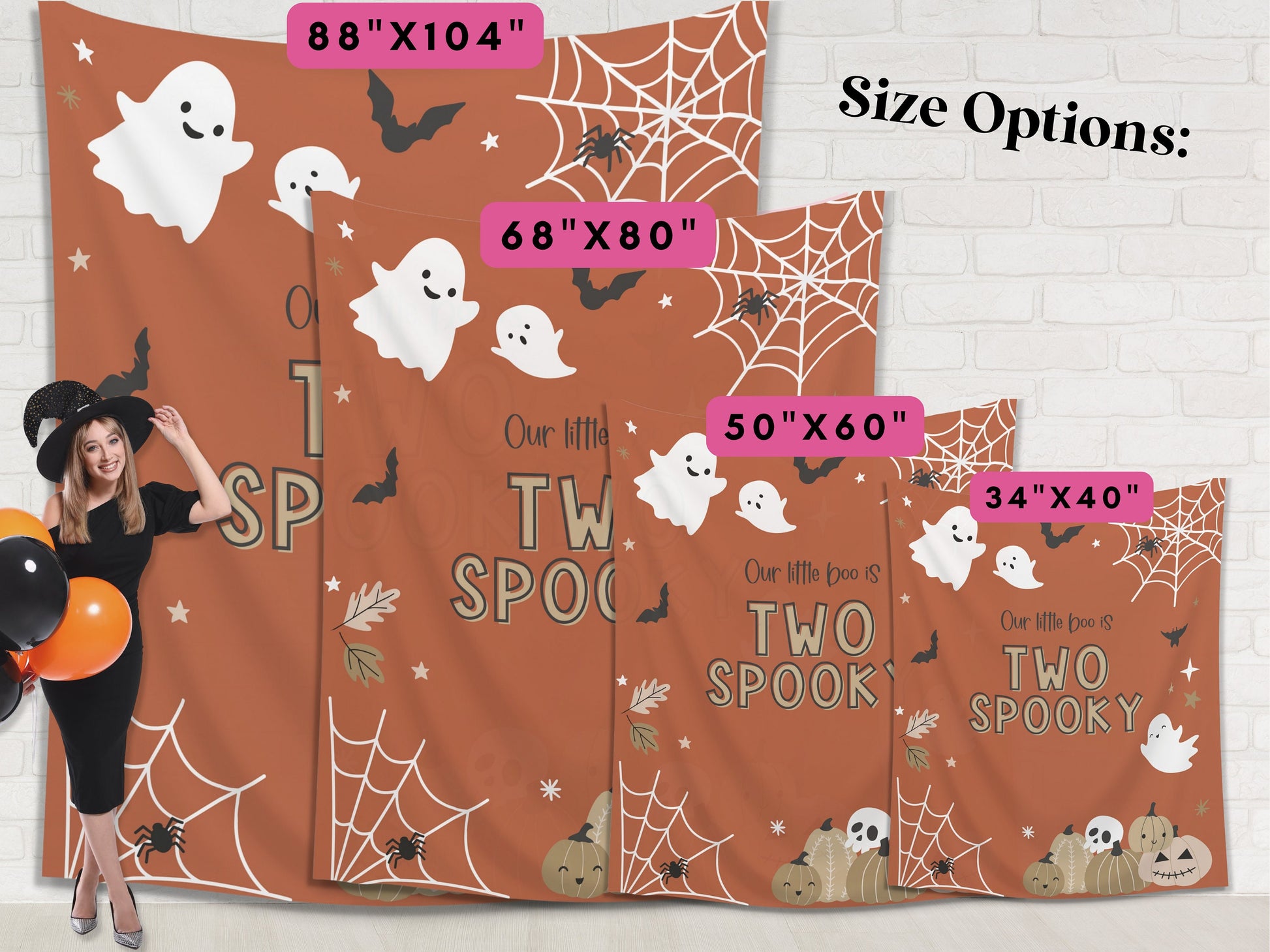 Two Spooky Halloween Birthday Party Banner | Completely Customizable Text Name Backdrop | Our Little Boo | Our Little Pumpkin | Cute Ghost