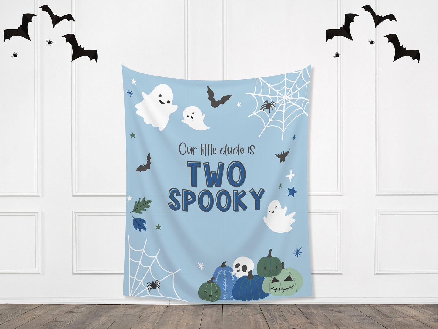 Two Spooky Halloween Birthday Party Banner | Completely Customizable Text Name Backdrop | Our Little Boo | Our Little Pumpkin | Cute Ghost