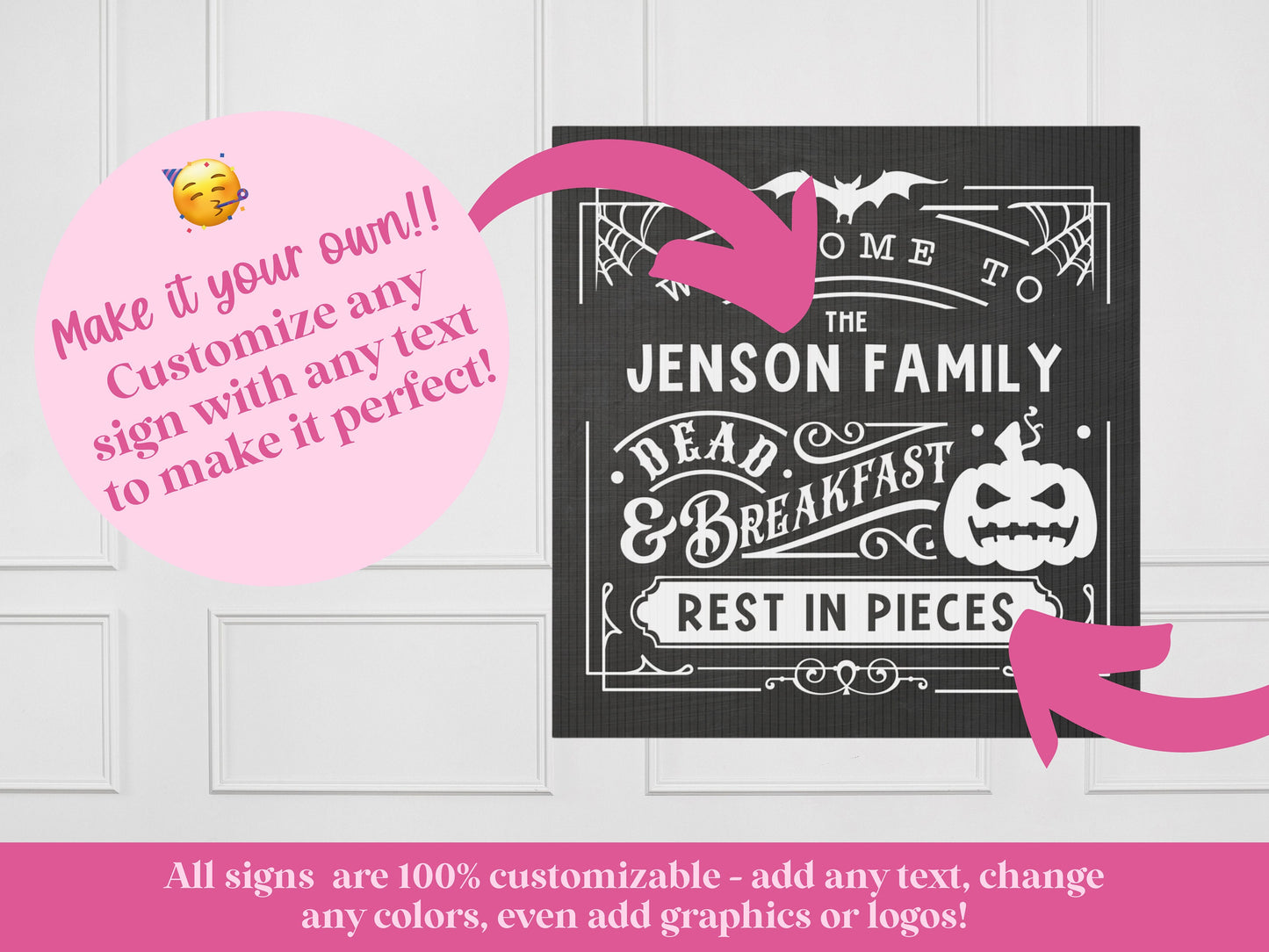 Custom Dead & Breakfast Halloween Yard Décor | Outdoor Yard Sign with Stake | DIY Make it Your Own | Completely Customizable Text and Colors