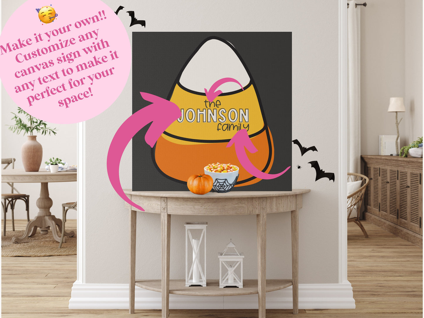 Canvas Candy Corn Halloween Name Sign | Custom Kid's Room Décor | DIY Make it Your Own Entry or Mantel Décor | Customizable Text and Colors