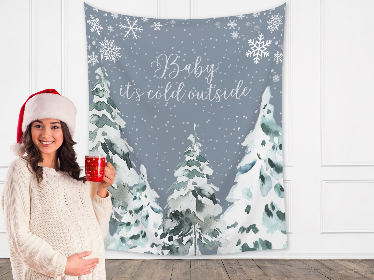 Baby It's Cold Outside Custom Baby Shower Backdrop | Snowflake Winter Theme Baby Shower Décor