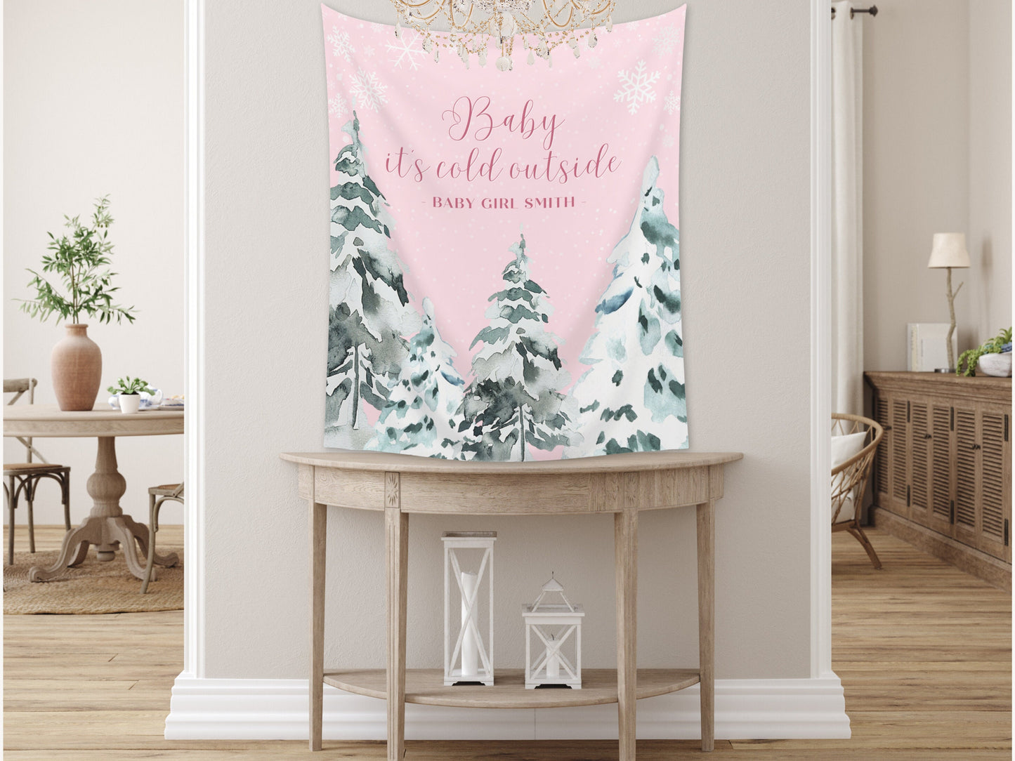 Baby It's Cold Outside Custom Baby Shower Backdrop | Snowflake Winter Theme Baby Shower Décor