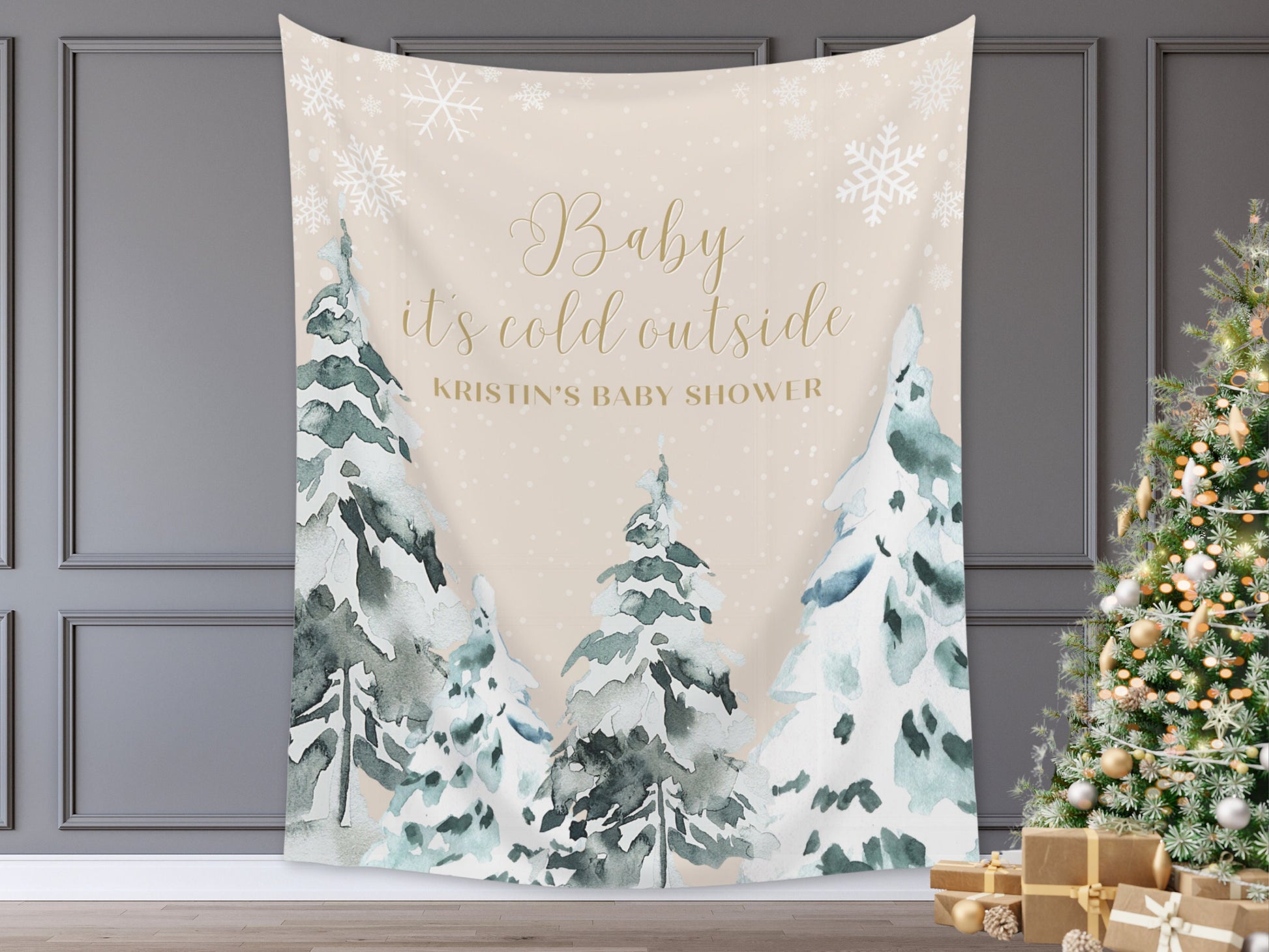 Baby It's Cold Outside Custom Baby Shower Backdrop | Snowflake Winter Theme Baby Shower Décor