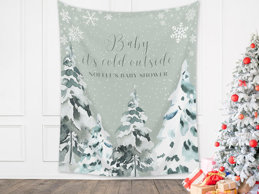 Baby It's Cold Outside Custom Baby Shower Backdrop | Snowflake Winter Theme Baby Shower Décor