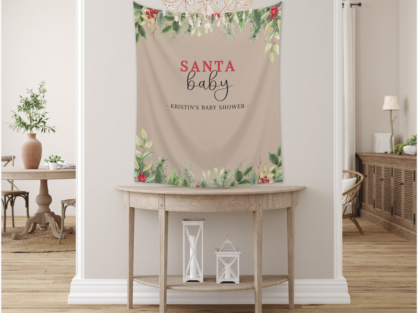 Santa Baby Custom Baby Shower Backdrop | Holiday Baby Shower Décor