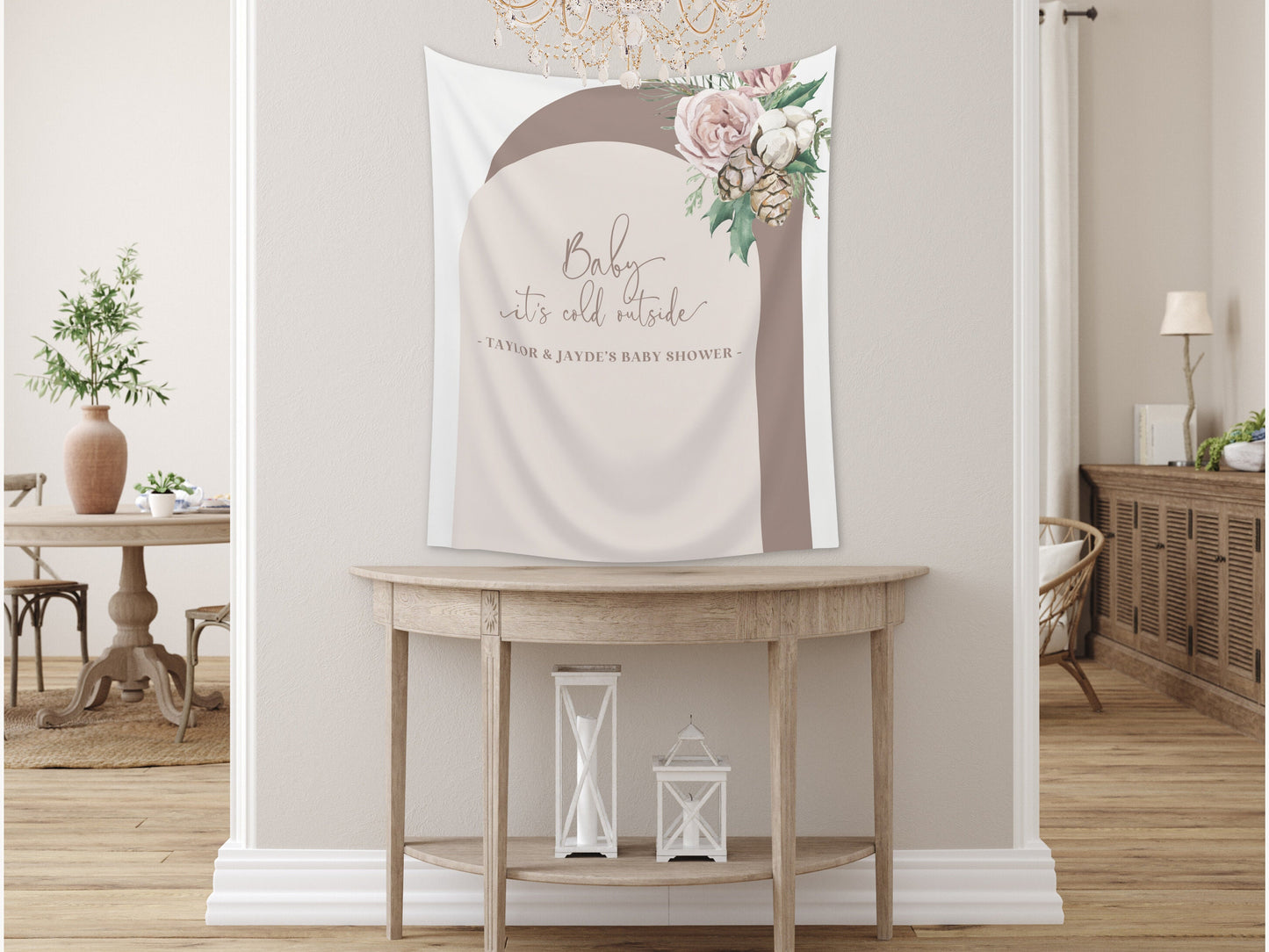 Baby It's Cold Outside Floral Arch Custom Baby Shower Backdrop | Winter Theme Baby Shower Décor