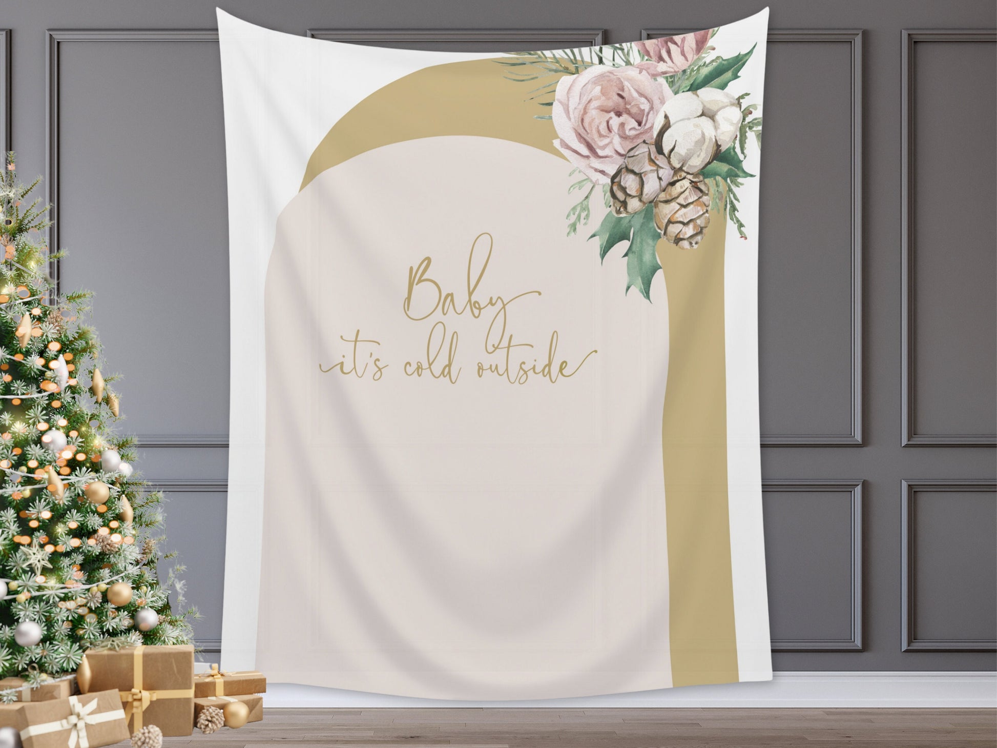Baby It's Cold Outside Floral Arch Custom Baby Shower Backdrop | Winter Theme Baby Shower Décor
