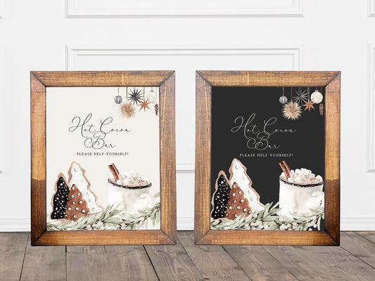 Cozy Chic Hot Cocoa Bar Sign | Hot Chocolate | Customizable Poster | Black Christmas | Rustic Boho Party or Shower Décor | Winter Woodlands