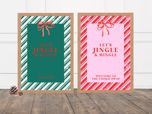 Let's Jingle & Mingle Holiday Party Welcome Sign | Customizable Poster or Printable | Pink Christmas | Retro Shower Décor | Jingle Ladies