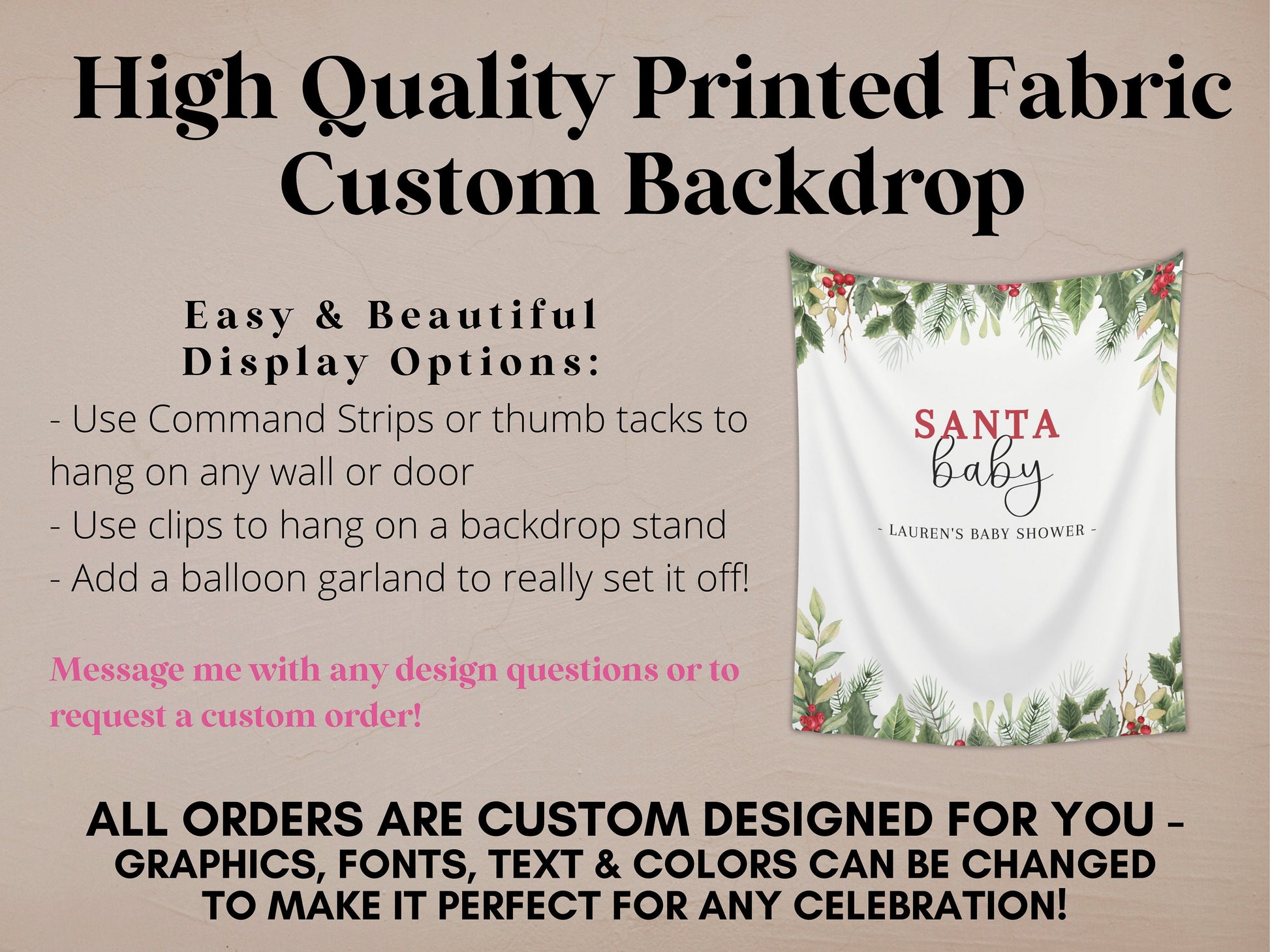 Santa Baby Custom Baby Shower Backdrop | Holiday Baby Shower Décor