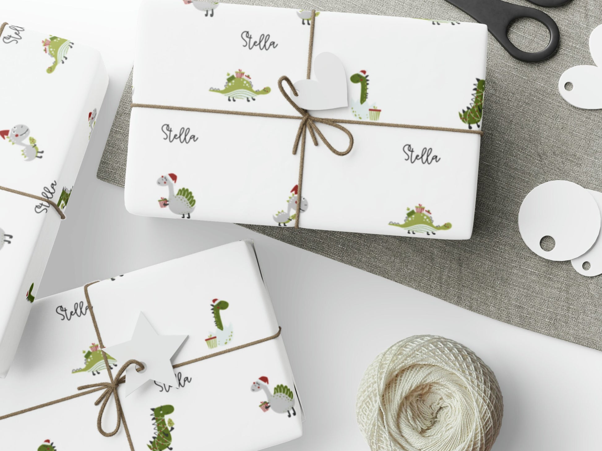 Merry Dinosaur Wrapping Paper | Personalized Kid's Name Holiday, Christmas, Birthday Gift Wrap | From Santa | Pink, Purple Dino Gift