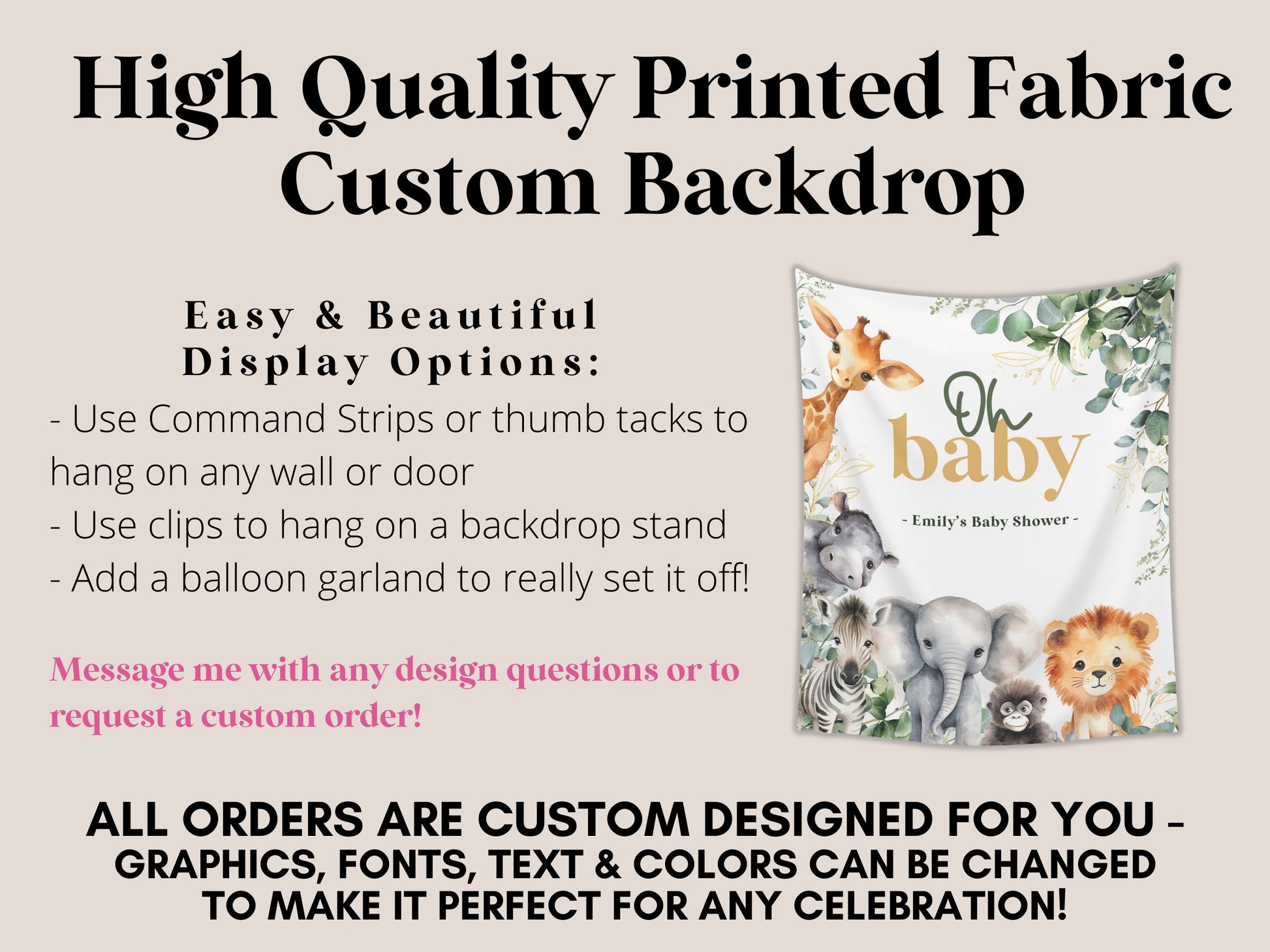 Safari Animal Baby Shower Banner | Jungle Custom Party Greenery Backdrop | Sage Green Gender Neutral | A Little Wild One | Wild Animals