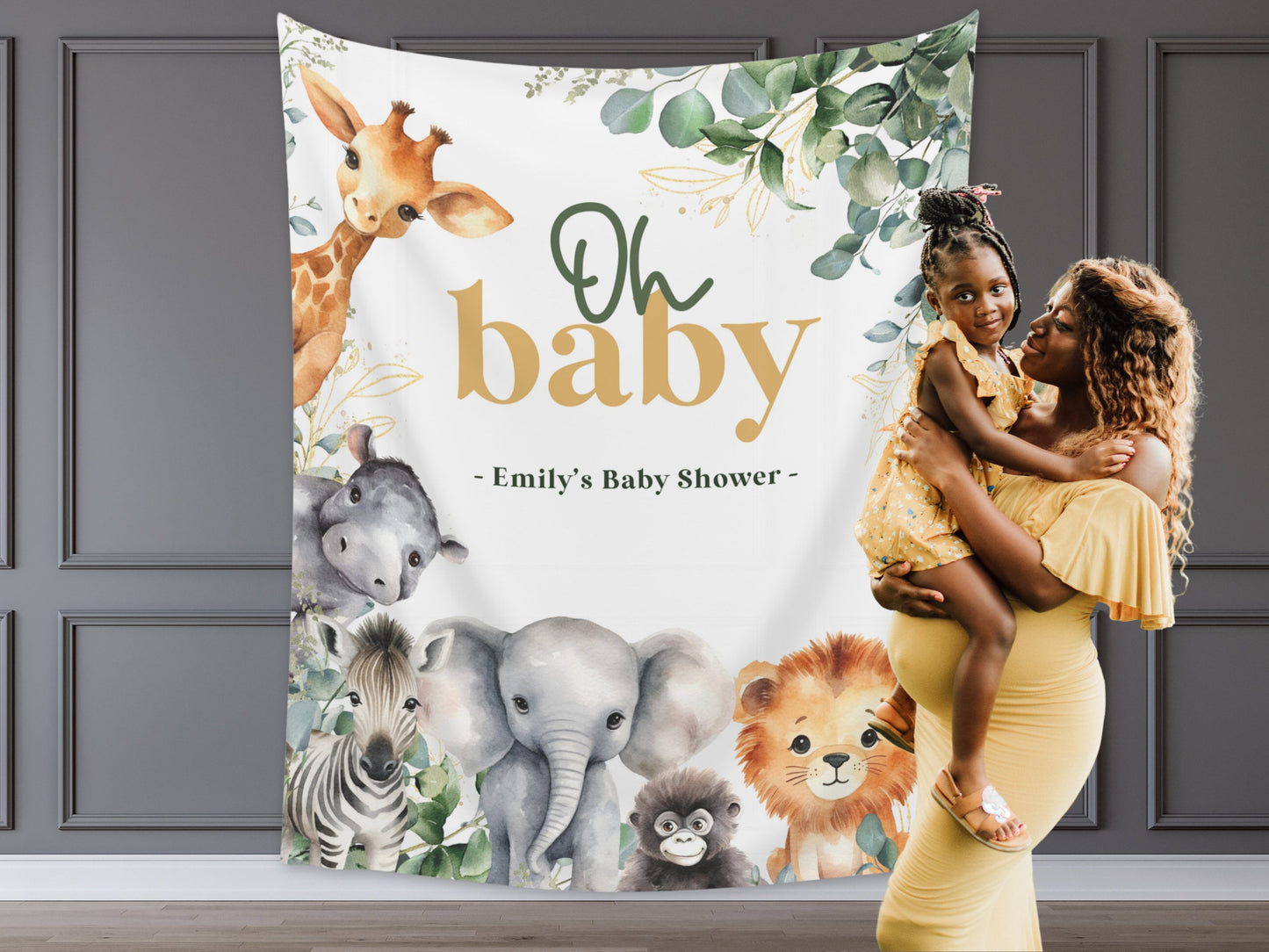 Safari Animal Baby Shower Banner | Jungle Custom Party Greenery Backdrop | Sage Green Gender Neutral | A Little Wild One | Wild Animals