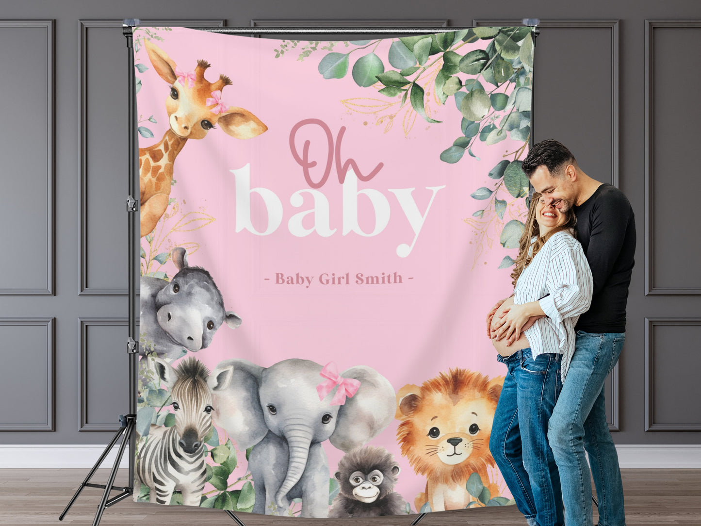 Safari Animal Baby Shower Banner | Jungle Custom Party Greenery Backdrop | Sage Green Gender Neutral | A Little Wild One | Wild Animals