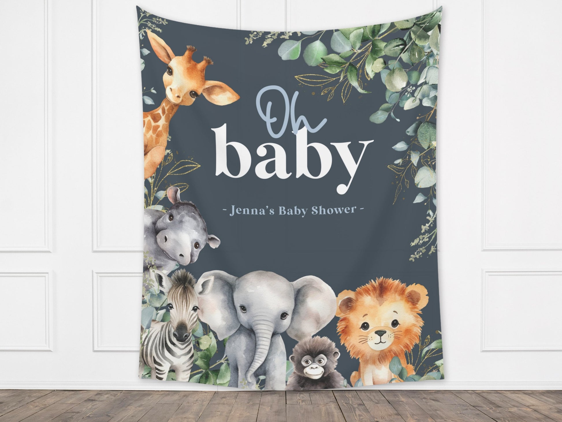 Safari Animal Baby Shower Banner | Jungle Custom Party Greenery Backdrop | Sage Green Gender Neutral | A Little Wild One | Wild Animals