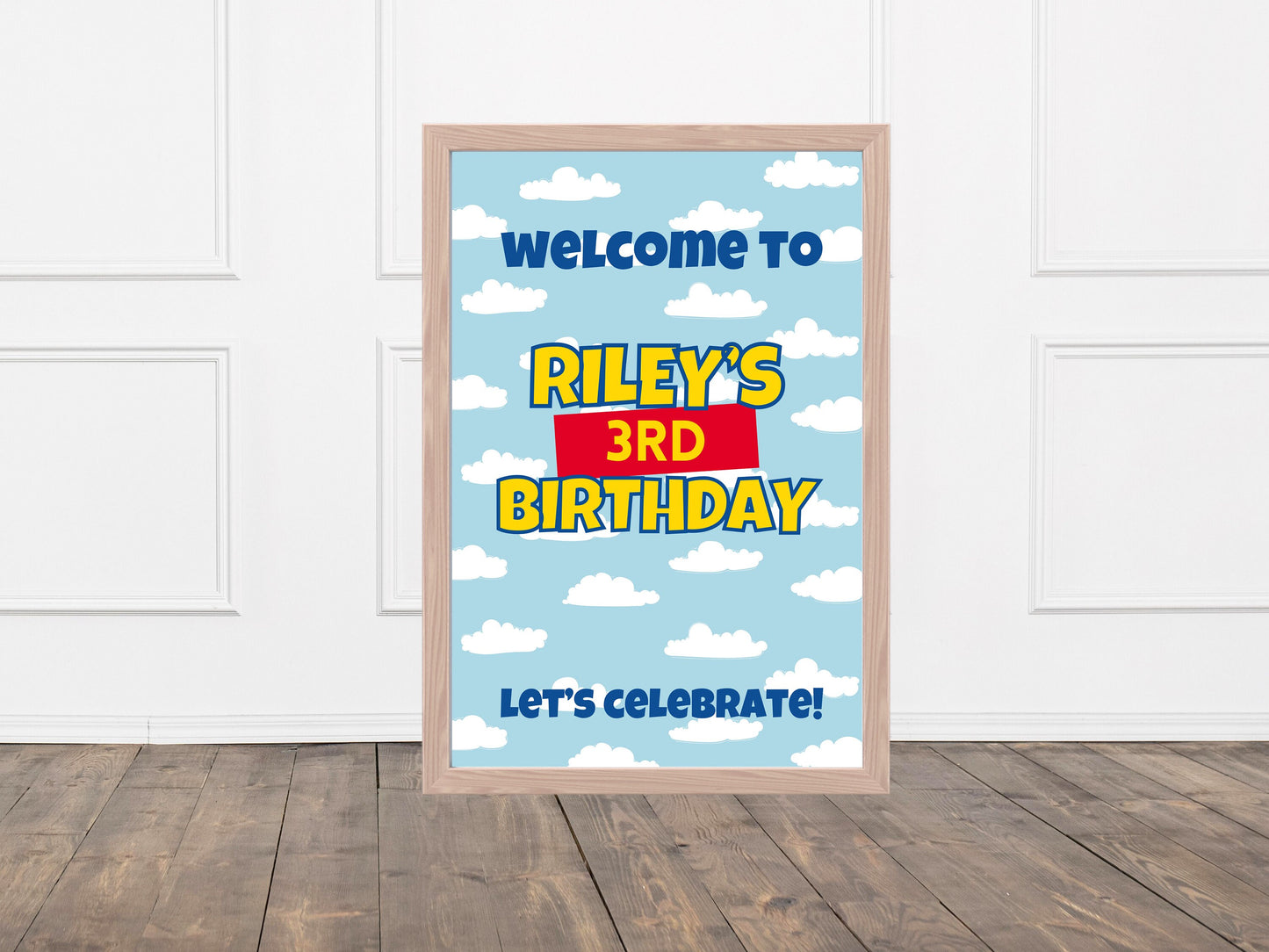 Custom Birthday Story Welcome Sign | Boy Birthday Party Theme | Blue Cloud | Classic Bright, Muted Colors, or Pink | Two Infinity and Beyond