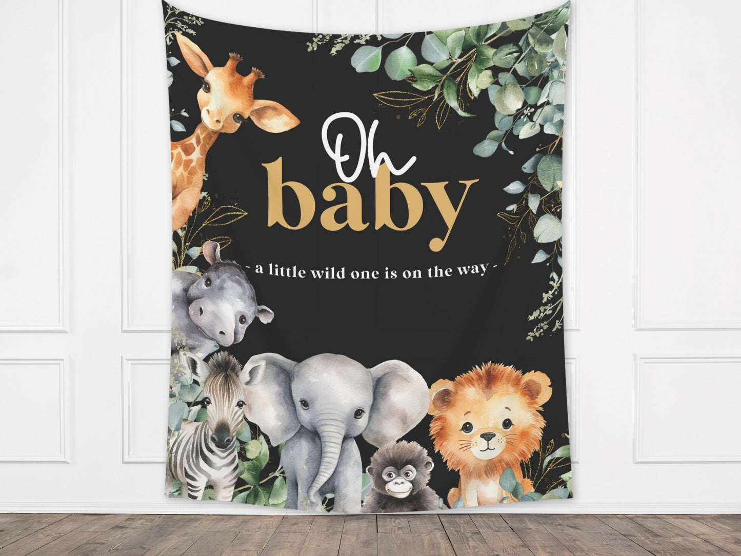 Safari Animal Baby Shower Banner | Jungle Custom Party Greenery Backdrop | Sage Green Gender Neutral | A Little Wild One | Wild Animals