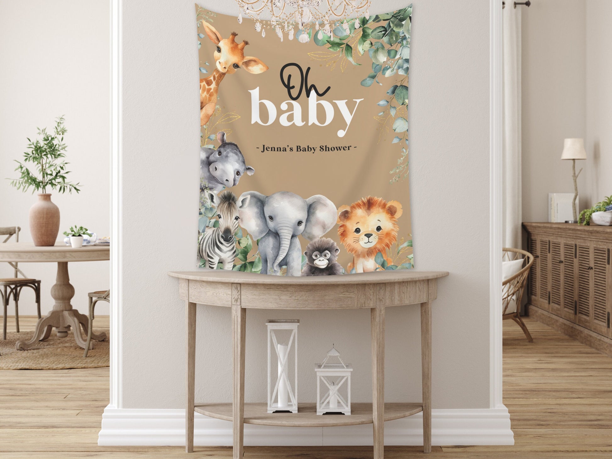 Safari Animal Baby Shower Banner | Jungle Custom Party Greenery Backdrop | Sage Green Gender Neutral | A Little Wild One | Wild Animals