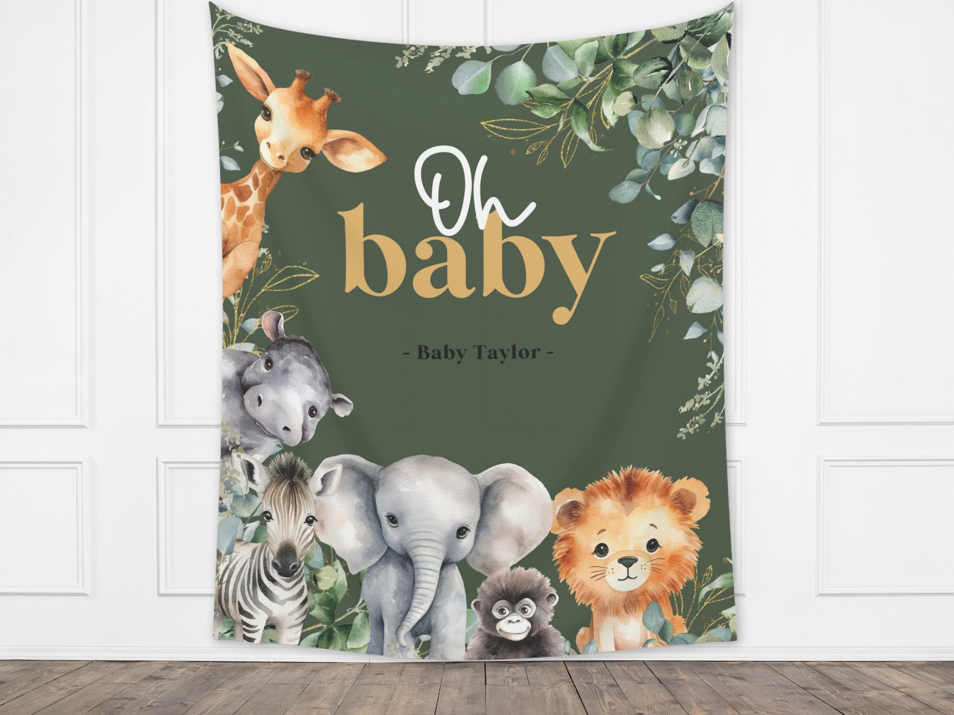 Safari Animal Baby Shower Banner | Jungle Custom Party Greenery Backdrop | Sage Green Gender Neutral | A Little Wild One | Wild Animals