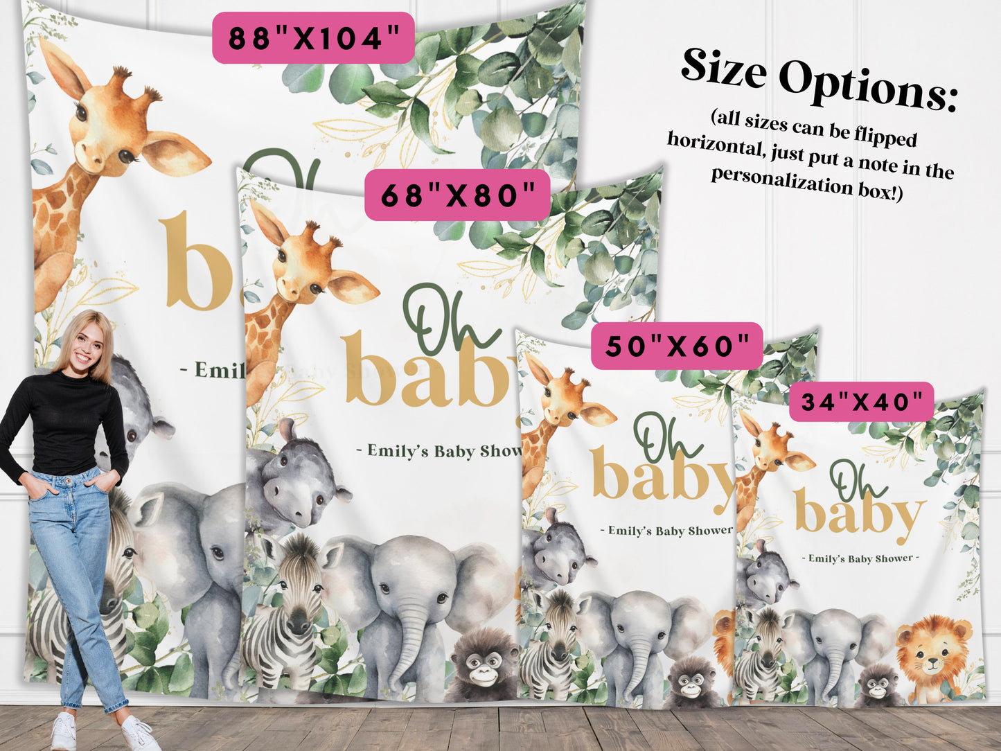 Safari Animal Baby Shower Banner | Jungle Custom Party Greenery Backdrop | Sage Green Gender Neutral | A Little Wild One | Wild Animals