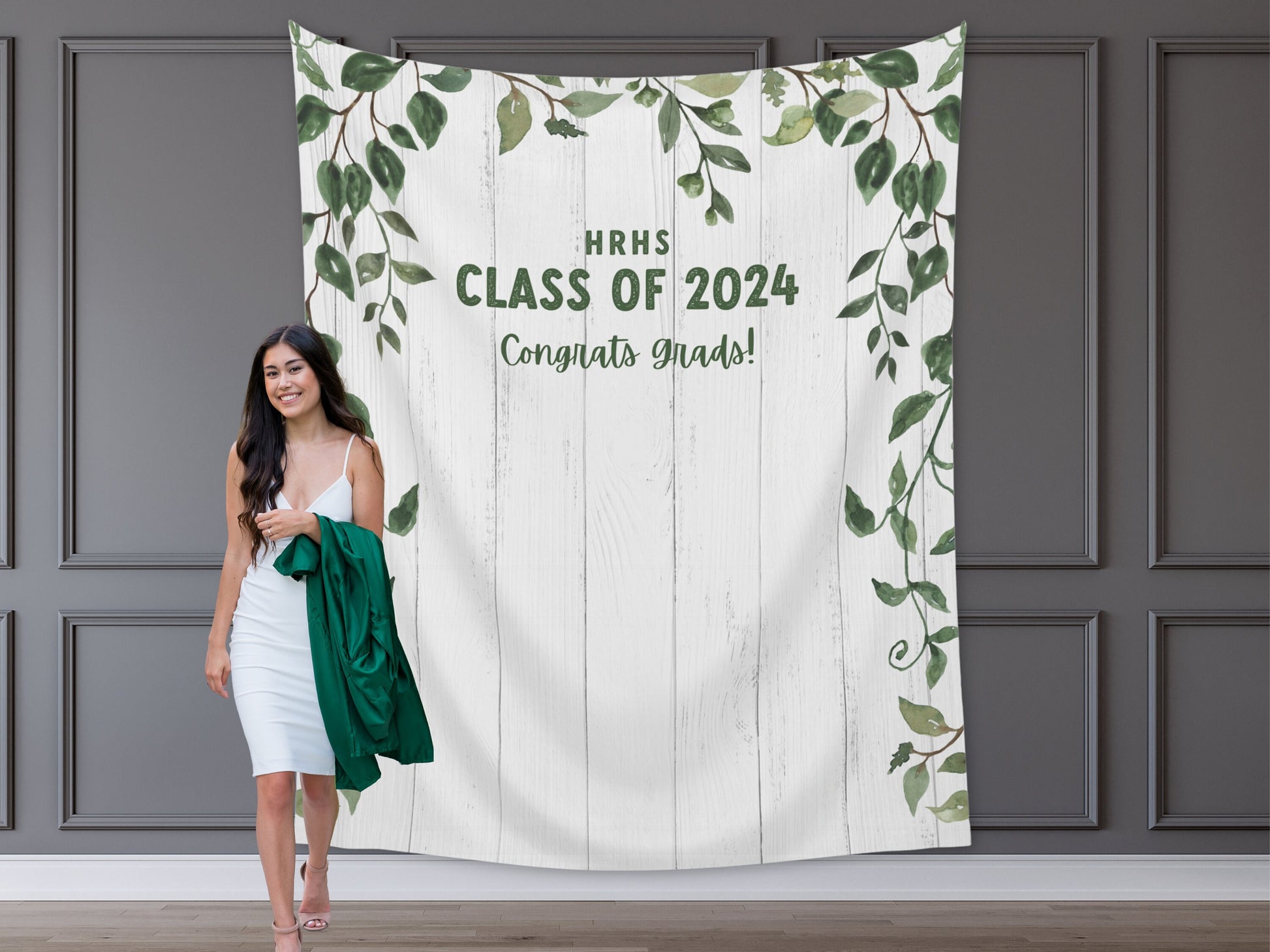 2024 Custom Graduation Party Backdrop | Rustic Greenery Personalized Congrats Grad School Colors Banner | High School Grad | College Grad