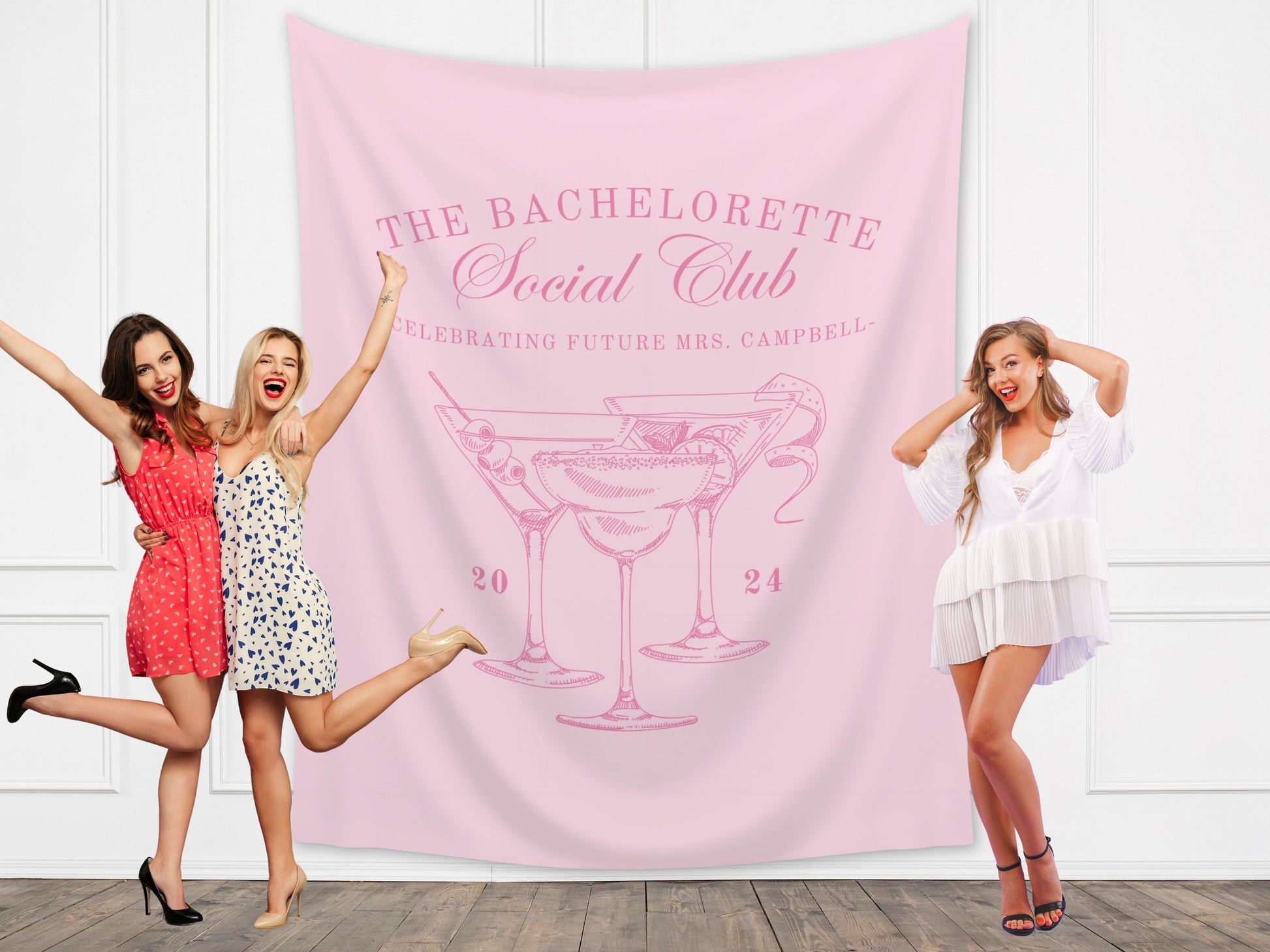 Custom Luxury Bachelorette Club Banner | Last Name Bridal Gift | Bachelorette Trip | Personalized Bride Hen Party Backdrop | Beach Club