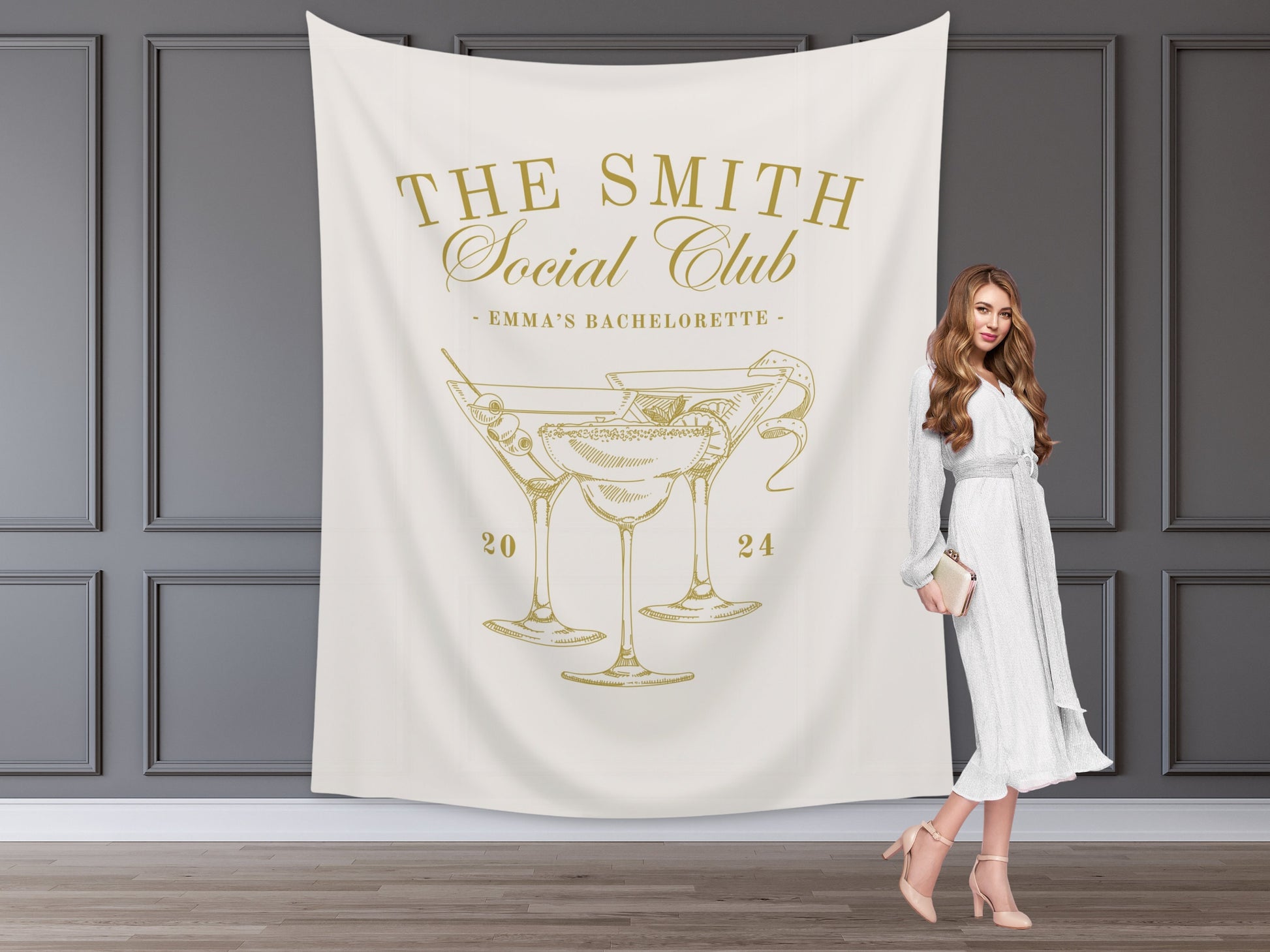 Custom Luxury Bachelorette Club Banner | Last Name Bridal Gift | Bachelorette Trip | Personalized Bride Hen Party Backdrop | Beach Club