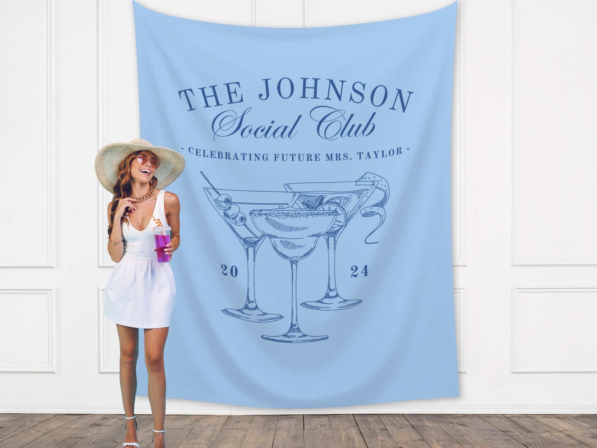 Custom Luxury Bachelorette Club Banner | Last Name Bridal Gift | Bachelorette Trip | Personalized Bride Hen Party Backdrop | Beach Club