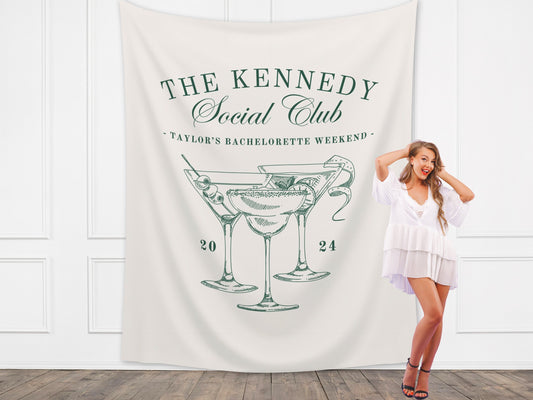 Custom Luxury Bachelorette Club Banner | Last Name Bridal Gift | Bachelorette Trip | Personalized Bride Hen Party Backdrop | Beach Club
