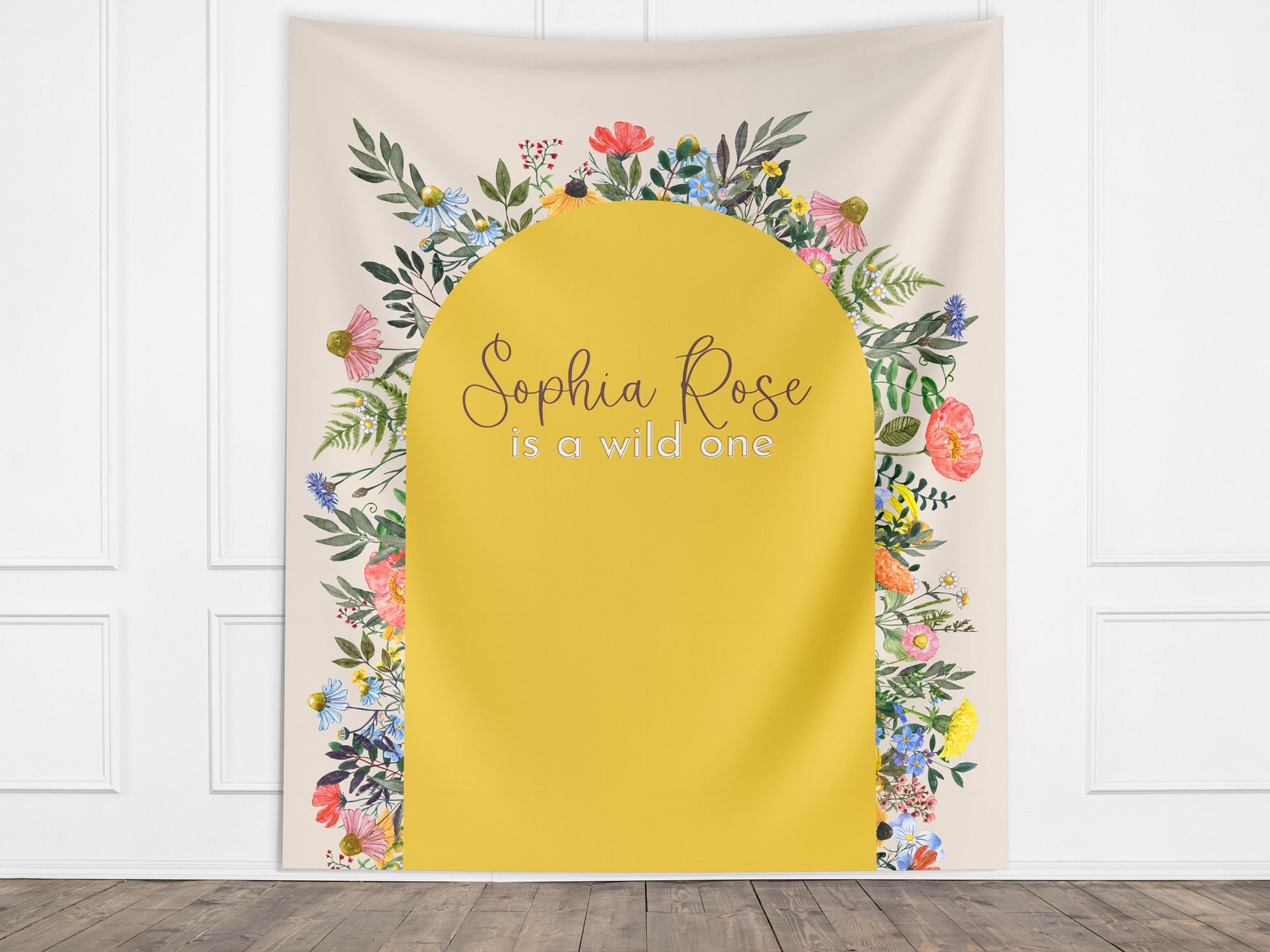Wildflower Wild One Custom Text Backdrop | She's a Little Wildflower Custom Baby Shower or 1st Birthday Party Backdrop