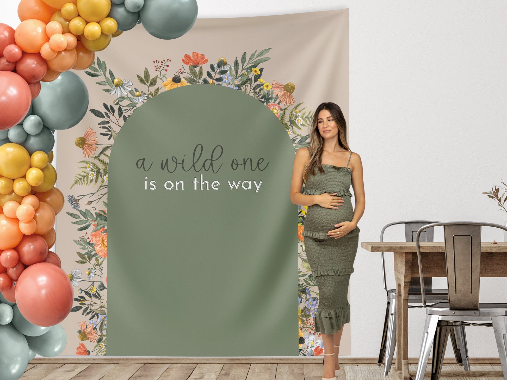 Wildflower Wild One Custom Text Backdrop | She's a Little Wildflower Custom Baby Shower or 1st Birthday Party Backdrop